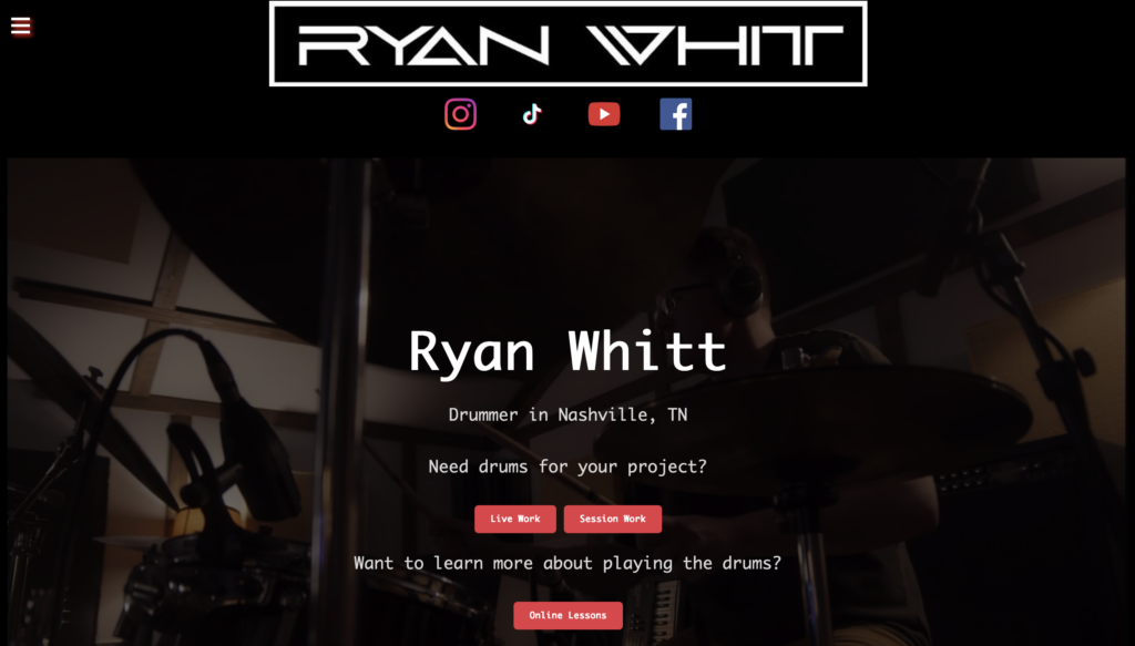 RW Drums Musician Portfolio Site